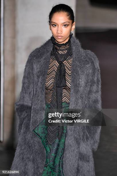 Model walks the runway at the Roland Mouret Ready to Wear Fall/Winter 2018-2019 fashion show during London Fashion Week February 2018 on February 18,...