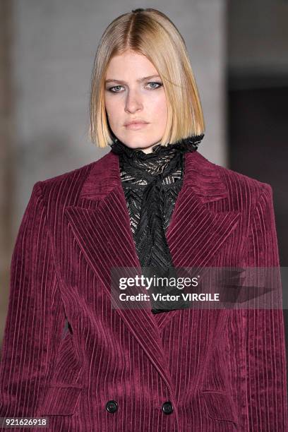 Model walks the runway at the Roland Mouret Ready to Wear Fall/Winter 2018-2019 fashion show during London Fashion Week February 2018 on February 18,...