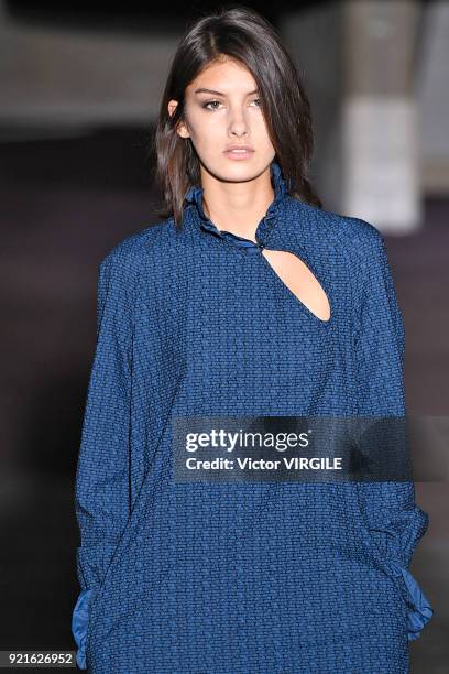 Model walks the runway at the Roland Mouret Ready to Wear Fall/Winter 2018-2019 fashion show during London Fashion Week February 2018 on February 18,...