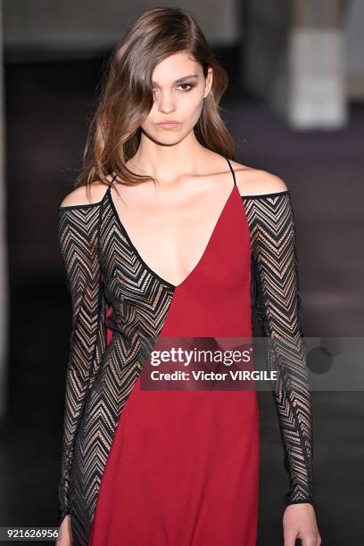 Model walks the runway at the Roland Mouret Ready to Wear Fall/Winter 2018-2019 fashion show during London Fashion Week February 2018 on February 18,...