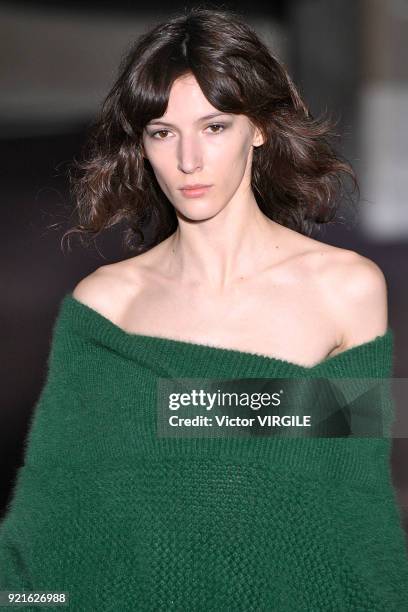 Model walks the runway at the Roland Mouret Ready to Wear Fall/Winter 2018-2019 fashion show during London Fashion Week February 2018 on February 18,...