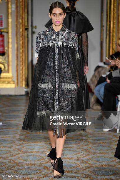 Model walks the runway at the Huishan Zhang Ready to Wear Fall/Winter 2018-2019 fashion show during London Fashion Week February 2018 on February 18,...