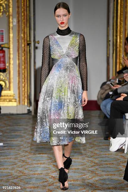 Model walks the runway at the Huishan Zhang Ready to Wear Fall/Winter 2018-2019 fashion show during London Fashion Week February 2018 on February 18,...