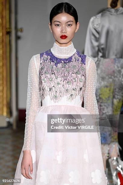 Model walks the runway at the Huishan Zhang Ready to Wear Fall/Winter 2018-2019 fashion show during London Fashion Week February 2018 on February 18,...