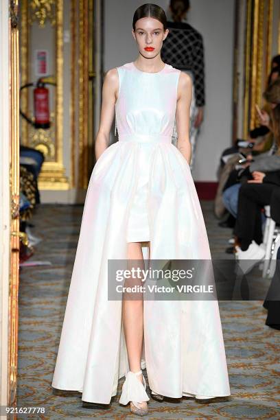 Model walks the runway at the Huishan Zhang Ready to Wear Fall/Winter 2018-2019 fashion show during London Fashion Week February 2018 on February 18,...