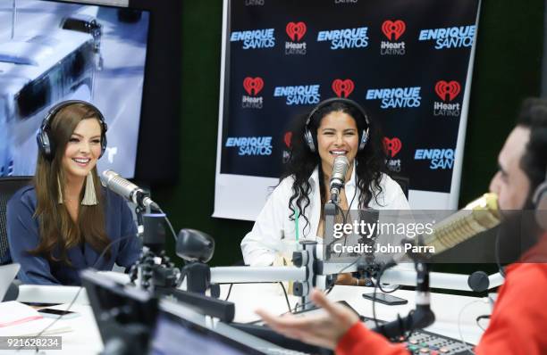 Marjorie de Sousa and Nitzy Dominguez visit the Enrique Santos Show At I Heart Latino Studio on February 20, 2018 in Miami, Florida.