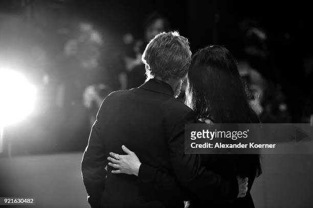 Willem Dafoe and his wife Giada Colagrande attend the Hommage Willem Dafoe - Honorary Golden Bear award ceremony and 'The Hunter' screening during...