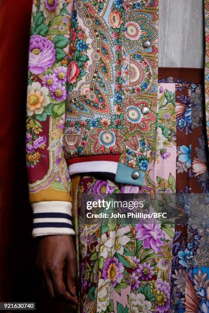 Model poses at the Tata Naka Presentation during London Fashion Week February 2018 on February 20, 2018 in London, England.