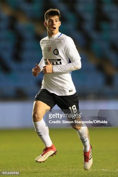 Tommaso Brignoli of Inter in action during the UEFA Youth League Round of 16 match between Manchester City and Inter Milan at Manchester City...