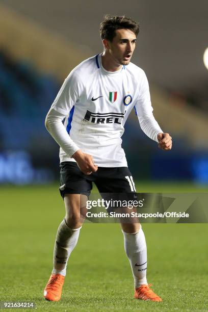 Armand Rada of Inter in action during the UEFA Youth League Round of 16 match between Manchester City and Inter Milan at Manchester City Football...