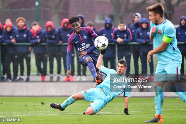 Timothy Weah of PSG during the UEFA Youth League match between Paris Saint Germain and FC Barcelona, on February 20, 2018 in Saint Germain en Laye,...