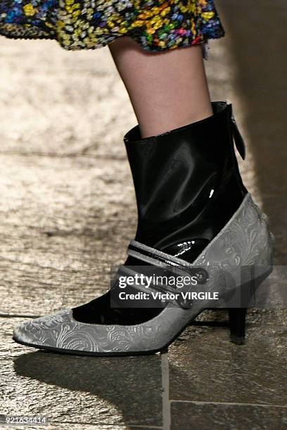 Model walks the runway at the Mary Katrantzou Ready to Wear Fall/Winter 2018-2019 fashion show during London Fashion Week February 2018 on February...