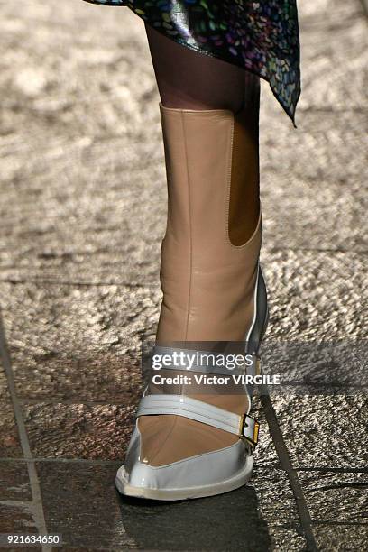 Model walks the runway at the Mary Katrantzou Ready to Wear Fall/Winter 2018-2019 fashion show during London Fashion Week February 2018 on February...