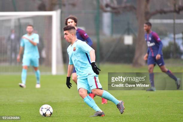 Monchu of Barcelona during the UEFA Youth League match between Paris Saint Germain and FC Barcelona, on February 20, 2018 in Saint Germain en Laye,...