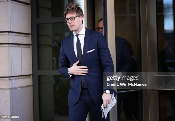 Attorney Alex van der Zwaan leaves U.S District Court after pleading guilty during a scheduled appearance February 20, 2018 in Washington, DC. Van...