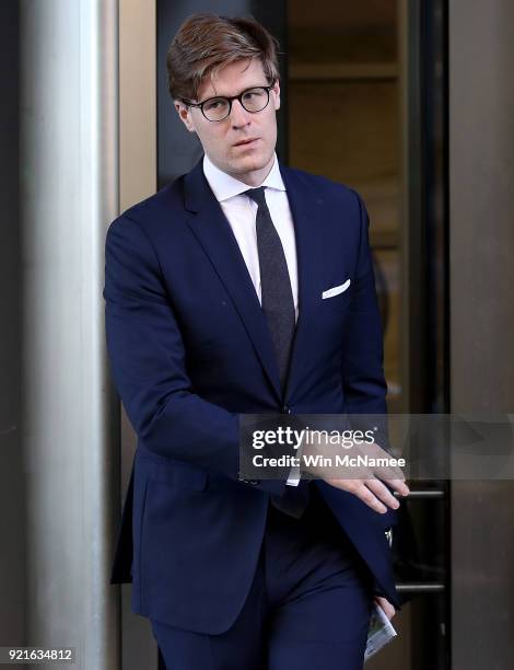 Attorney Alex van der Zwaan leaves U.S District Court after pleading guilty during a scheduled appearance February 20, 2018 in Washington, DC. Van...