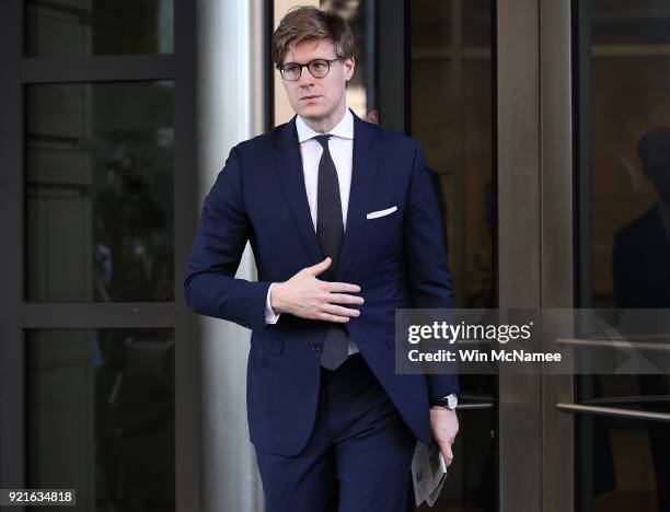 Attorney Alex van der Zwaan leaves U.S District Court after pleading guilty during a scheduled appearance February 20, 2018 in Washington, DC. Van...