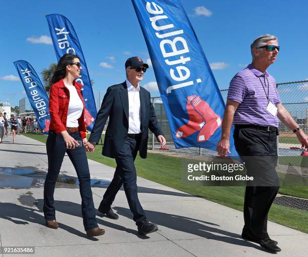 Boston Red Sox principal owner John Henry, center, his wife Linda Pizzuti Henry, left, and team president of baseball operations Dave Dombrowski,...