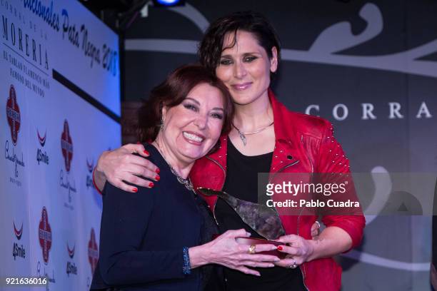 Actress Loles Leon and Spanish singer Rosa Lopez attend the 'Pata Negra' awards at the Corral de la Moreria club on February 20, 2018 in Madrid,...