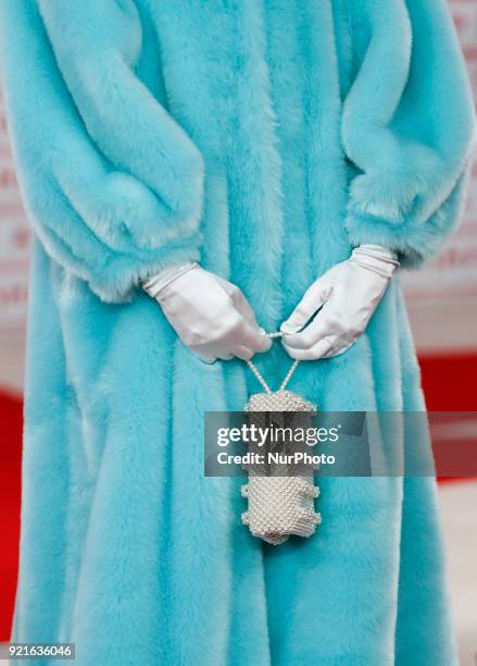 Models are presenting a new Autumn/Winter 2018 Shrimps/Hannah Weiland collection during London Fashion Weak in the Topshop showspace in London on the...