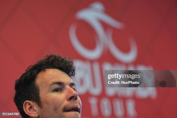 British cyclist Mark Cavendish from Team Dimension Data, during the pre-race press conference on the eve of 2018 edition of Abu Dhabi Tour, at Yas...