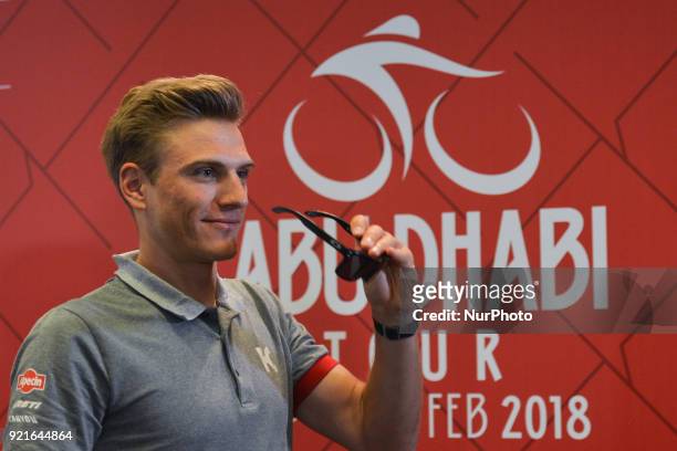 German cyclist Marcel Kittel from Katusha Alpecin during the pre-race press conference on the eve of 2018 edition of Abu Dhabi Tour, at Yas Marina...