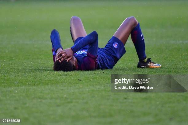 Disappointment for Romaric Yapi of PSG after his side loses the UEFA Youth League match between Paris Saint Germain and FC Barcelona, on February 20,...