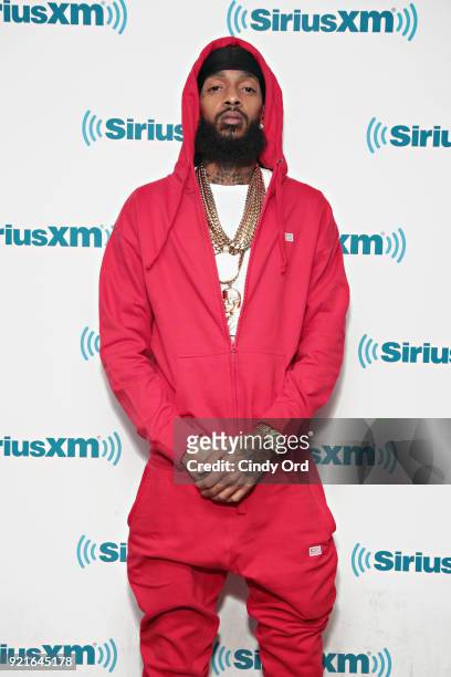 Rapper Nipsey Hussle visits the SiriusXM Studios on February 20, 2018 in New York City.