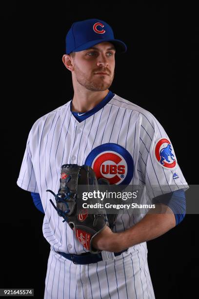 Justin Grimm of the Chicago Cubs poses during Chicago Cubs Photo Day on February 20, 2018 in Mesa, Arizona.