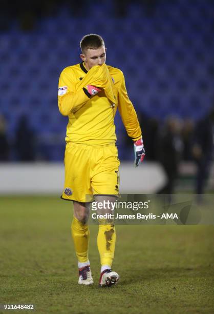 Dean Henderson of Shrewsbury Town reacts at full time during the Sky Bet League One match between Shrewsbury Town and Gillingham at New Meadow on...