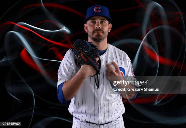 Brian Duensing of the Chicago Cubs poses during Chicago Cubs Photo Day on February 20, 2018 in Mesa, Arizona.