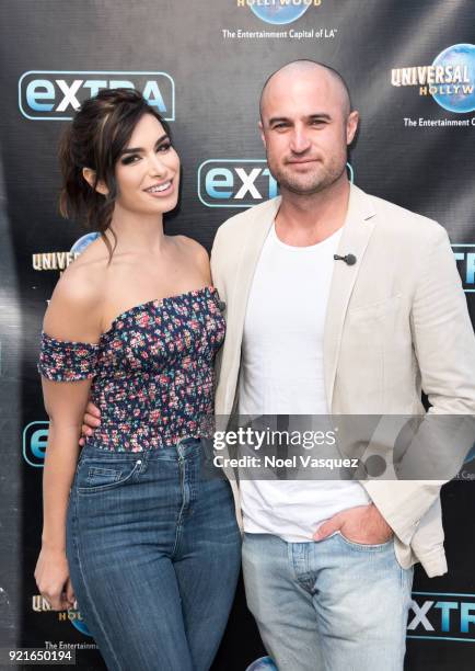 Ashley Iaconetti and Jordan Mauger visit "Extra" at Universal Studios Hollywood on February 20, 2018 in Universal City, California.