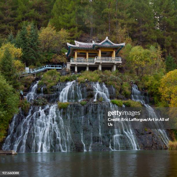 Korean pavillon in rimyongsu falls, Ryanggang Province, Rimyongsu, North Korea on September 18, 2011 in Rimyongsu, North Korea.