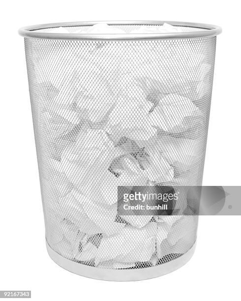 white paper in wire trash can - waste bin - waste basket stock pictures, royalty-free photos & images