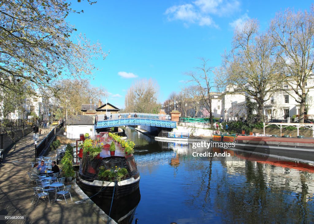 Barge alongside the canal at Little Venice.