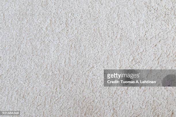 white shaggy carpet texture background viewed from above. - woolly hat stock-fotos und bilder