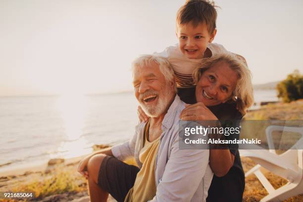 seaside picnic with grandparents - grandparents stock pictures, royalty-free photos & images
