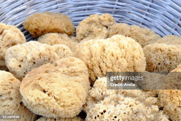 Sponges on a market stall, Cyclades, Greece.