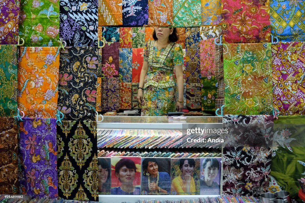 Fabric sold at Bogyoke Market in Rangoon.