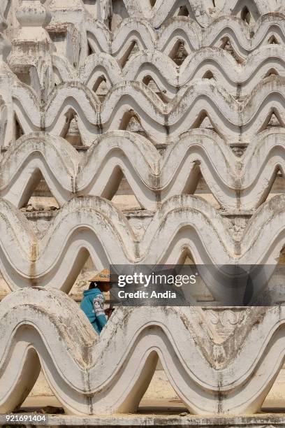 Burma, Myanmar, Mingun: detail of the Hsinbyume Pagoda.