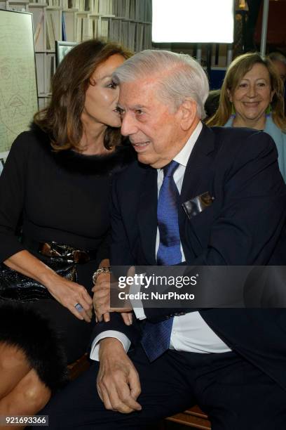 Peruvian writer Mario Vargas Llosa and his partner, Spanish socialite Isabel Preysler, during the presentaiton of the book 'Encounters with Mario...