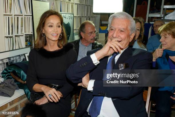 Peruvian writer Mario Vargas Llosa and his partner, Spanish socialite Isabel Preysler, during the presentaiton of the book 'Encounters with Mario...