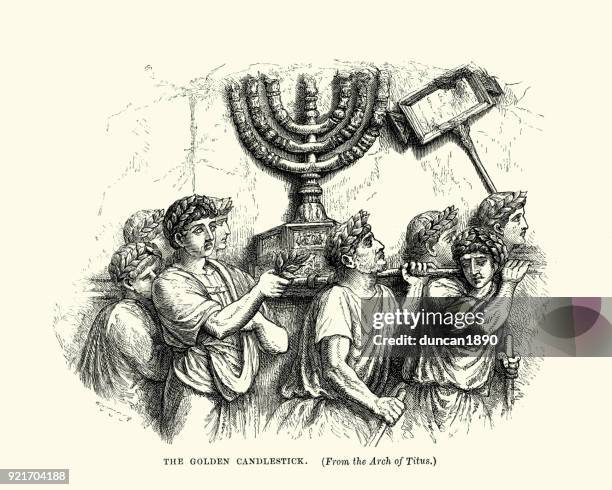 menorah of the temple from the arch of titus - arch of titus stock illustrations