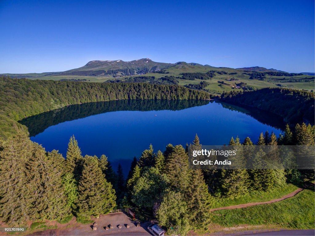 Aerial view of the lake 'lac Pavin'.
