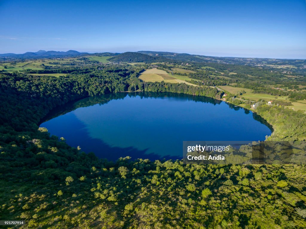 Aerial view of the 'Gour de Tazenat' volcanic lake.