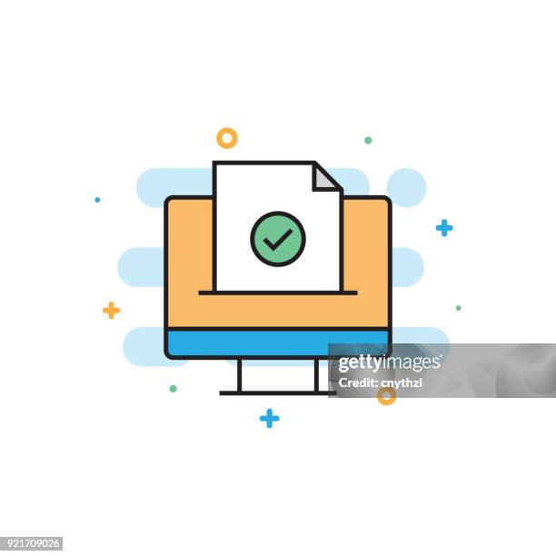 confirmation e-mail flat line icon - checking mail stock illustrations