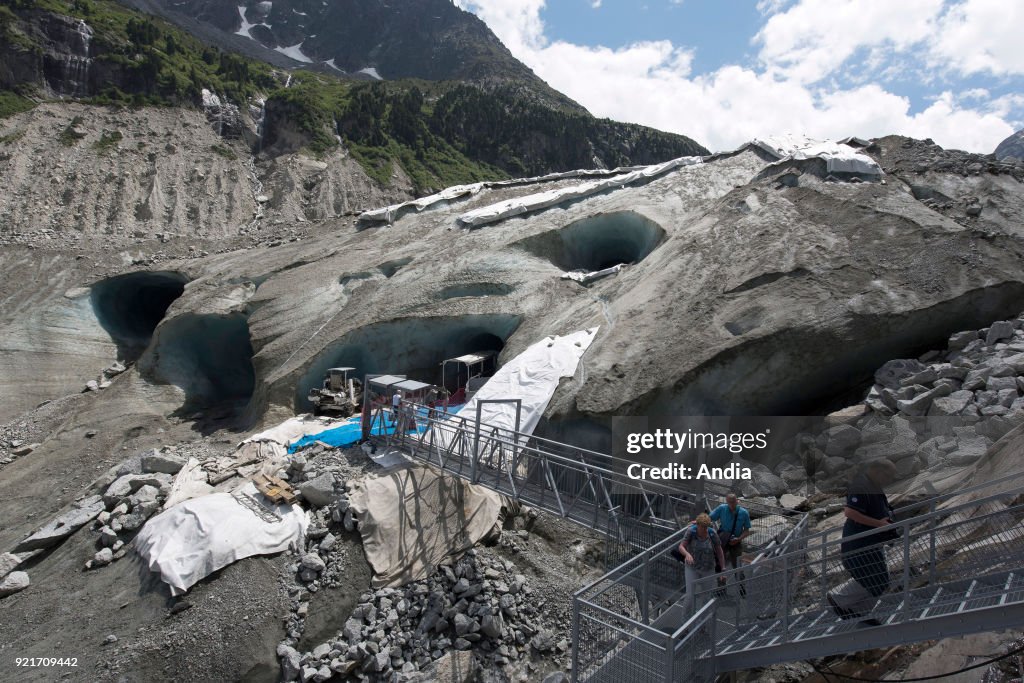 Ice cave of the valley glacier 'Mer de Glace' (Sea of Ice).