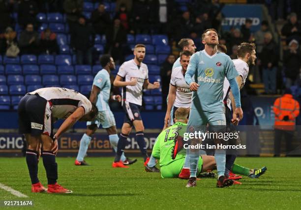 AidenMcGeady of Sunderland looks to the heavens after missed chance during the Sky Bet Championship match between Bolton Wanderers and Sunderland at...