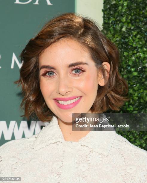 Alison Brie arrives to the Council of Fashion Designers of America luncheon held at Chateau Marmont on February 20, 2018 in Los Angeles, California.