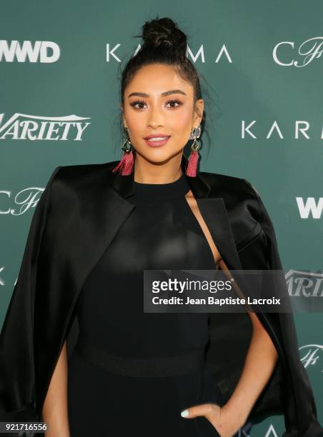 Shay Mitchell arrives to the Council of Fashion Designers of America luncheon held at Chateau Marmont on February 20, 2018 in Los Angeles, California.